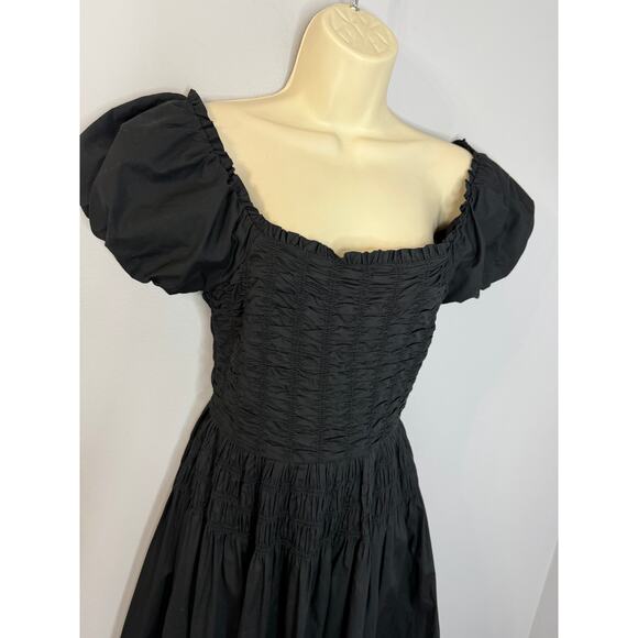 Caroline Constas Black Smocked Midi Dress women's Classic Casual Wardrobe Sz S - Picture 3 of 14